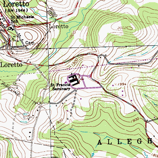 Topographic Map of Federal Correctional Institution Loretto, PA