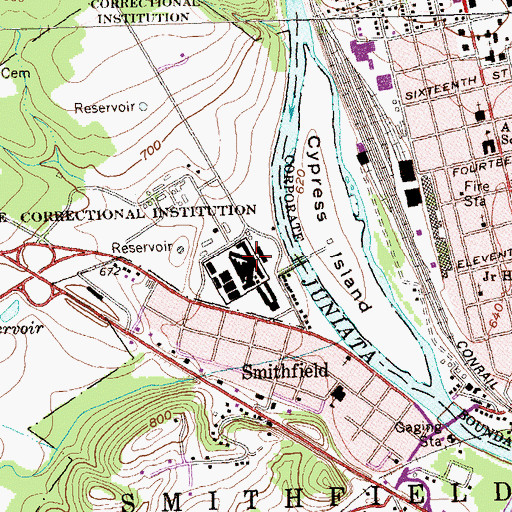 Topographic Map of State Correctional Institution Huntingdon, PA