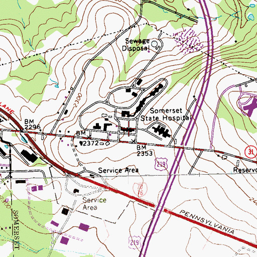 Topographic Map of State Correctional Institution Laurel Highlands, PA