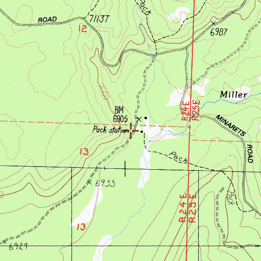 Topographic Map of Minarets Pack Station, CA