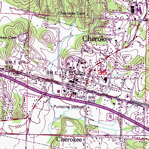 Topographic Map of Cherokee Post Office, AL