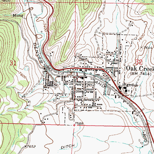Topographic Map of Oak Creek Police Department, CO