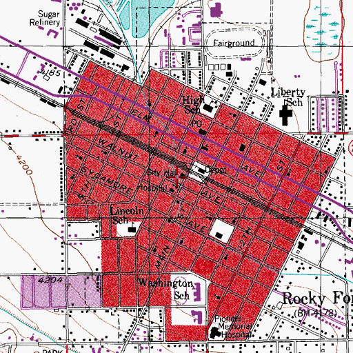 Topographic Map of Rocky Ford Police Department, CO