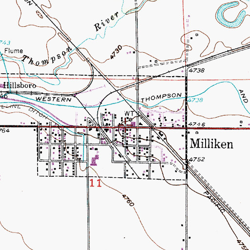 Topographic Map of Milliken Police Department, CO