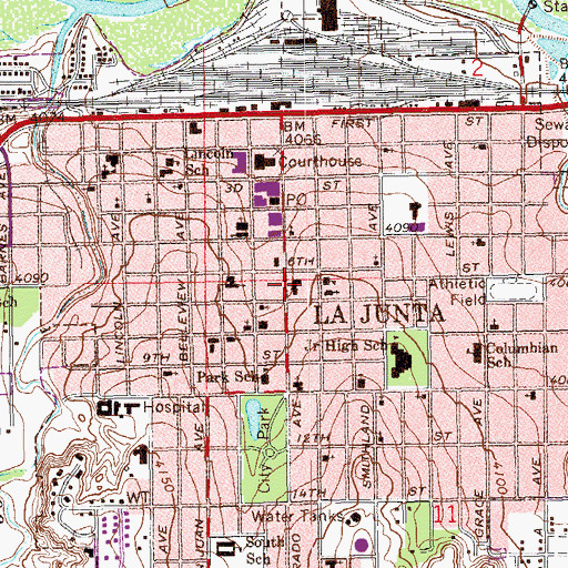 Topographic Map of La Junta Police Department, CO