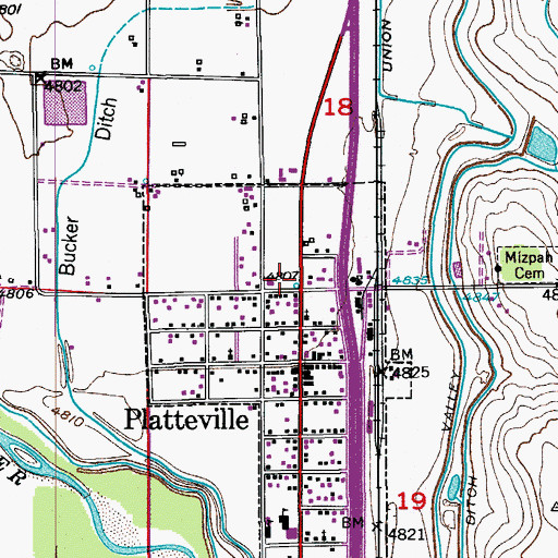 Topographic Map of Platteville Town Police Department, CO