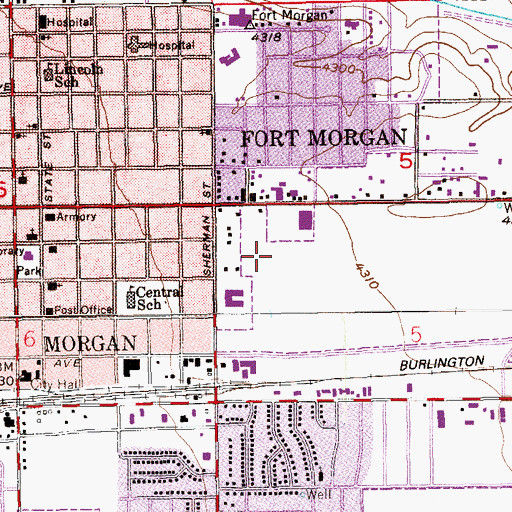 Topographic Map of Fort Morgan Police Department, CO