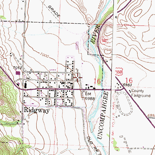 Topographic Map of Ridgway Marshal's Office, CO