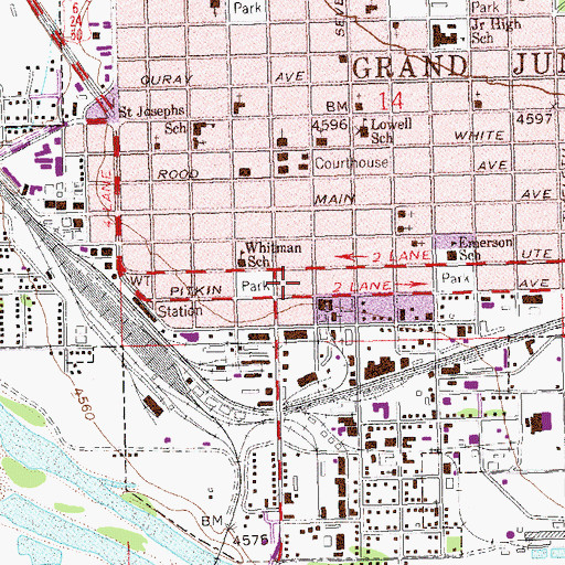 Topographic Map of Grand Junction Police Department, CO