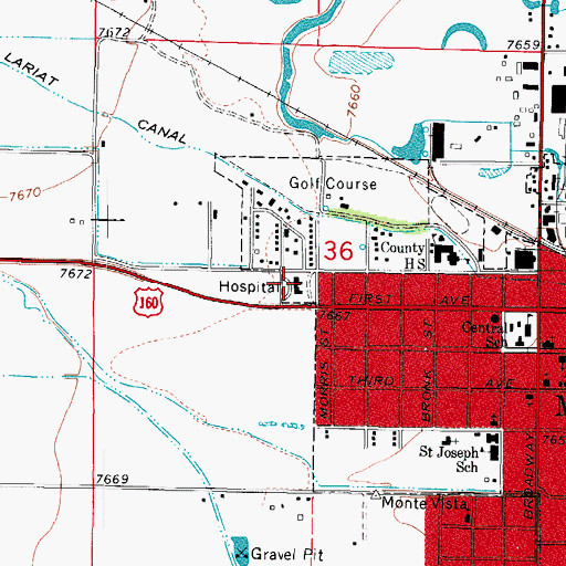 Topographic Map of Colorado State Patrol Monte Vista Post, CO