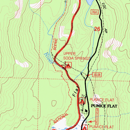 Topographic Map of Soda Springs Campground, CA