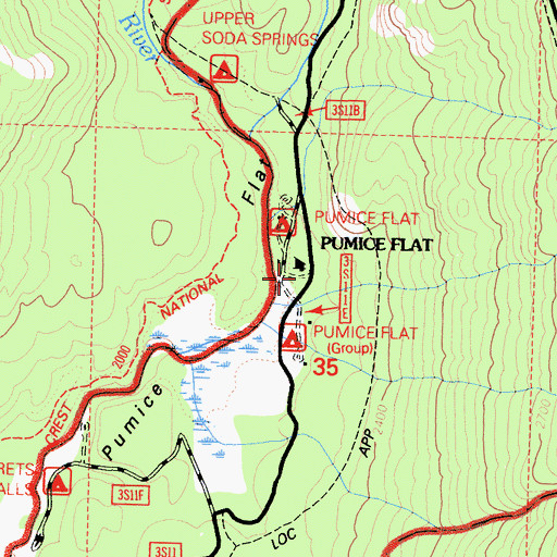 Topographic Map of Pumice Flat Forest Service Station, CA