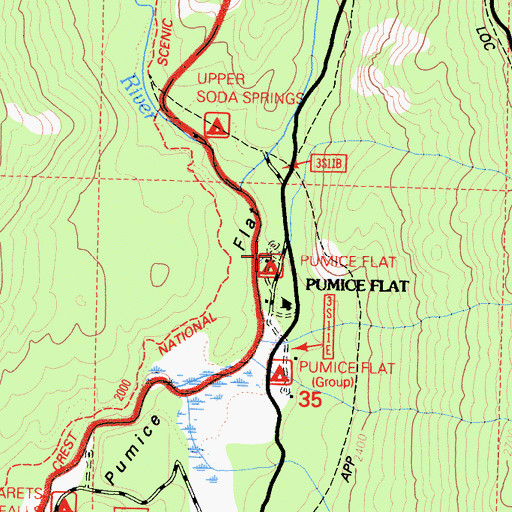 Topographic Map of Pumice Flat Campground, CA