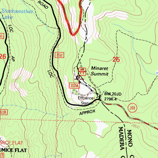 Topographic Map of Minaret Vista Picnic Area, CA