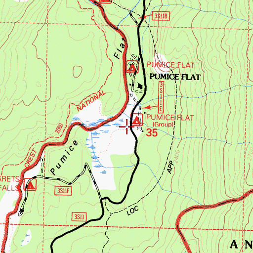 Topographic Map of Pumice Flat Group Campground, CA