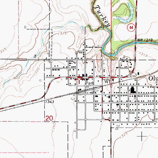 Topographic Map of Olustee Police Department, OK