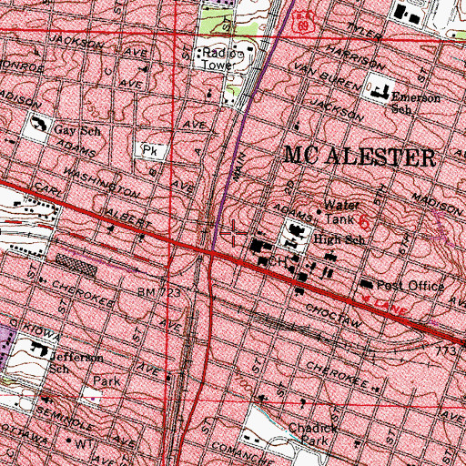 Topographic Map of McAlester Police Department, OK