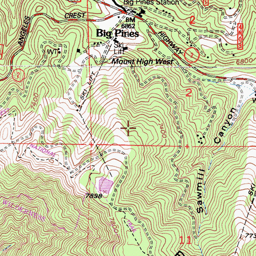 Topographic Map of Big Pine Station, CA