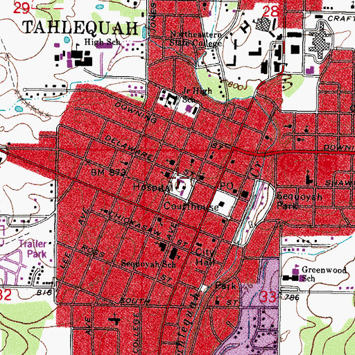 Topographic Map of Cherokee County Sheriff's Office, OK