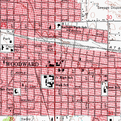 Topographic Map of Woodward Police Department, OK