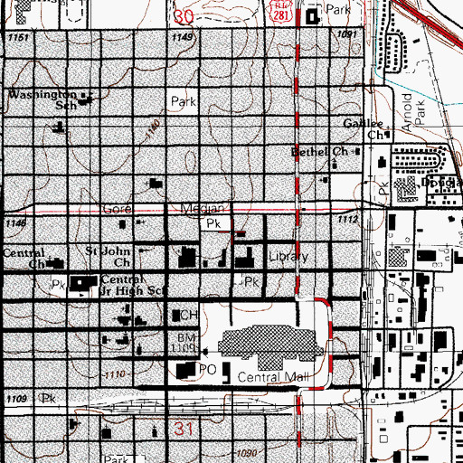 Topographic Map of Lawton Police Department, OK