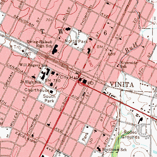 Topographic Map of Vinita Police Department, OK