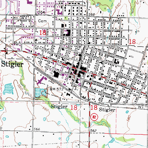 Topographic Map of Stigler Police Department, OK