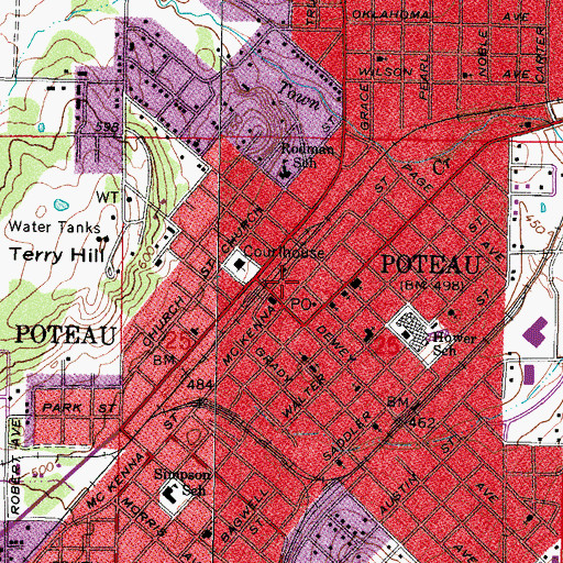 Topographic Map of Poteau Police Department, OK