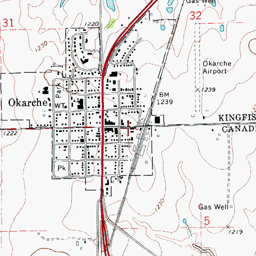 Topographic Map of Okarche Police Department, OK