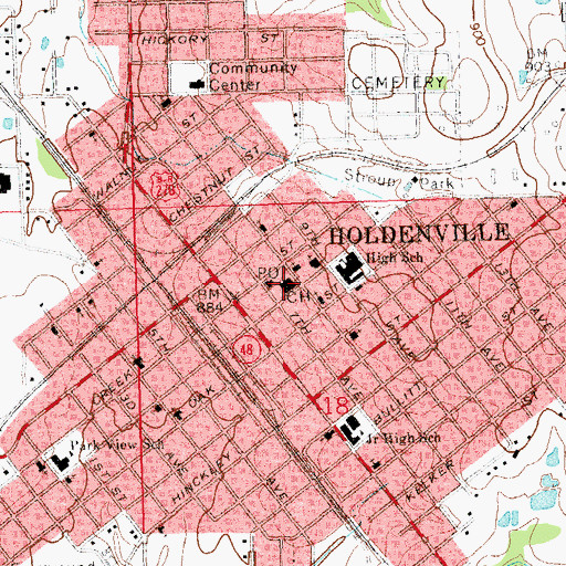 Topographic Map of Hughes County Sheriff's Office, OK
