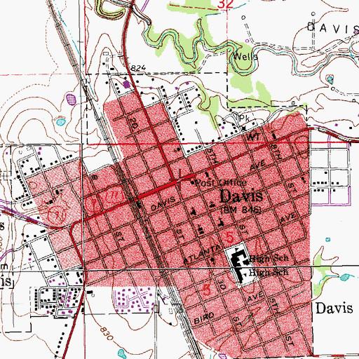 Topographic Map of Davis City Police Department, OK