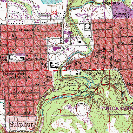 Topographic Map of Sulphur Police Department, OK