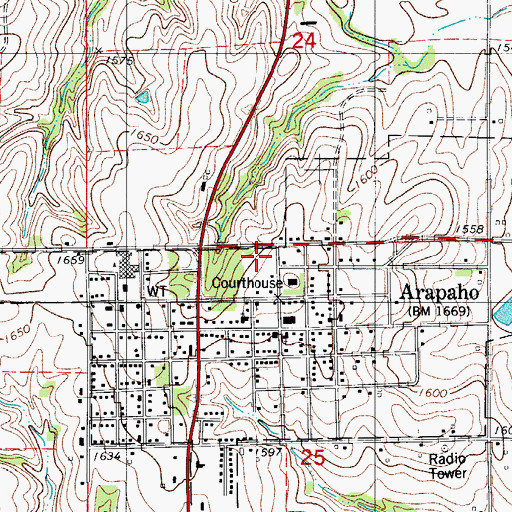 Topographic Map of Custer County Sheriff's Office, OK