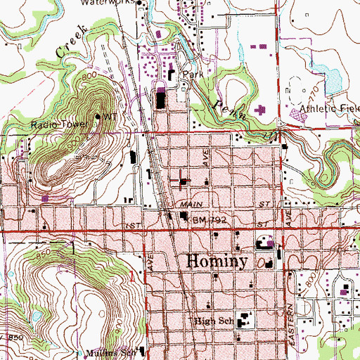Topographic Map of Hominy Police Department, OK