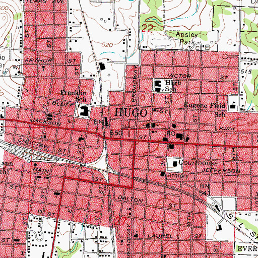 Topographic Map of Choctaw Nation Law Enforcement, OK