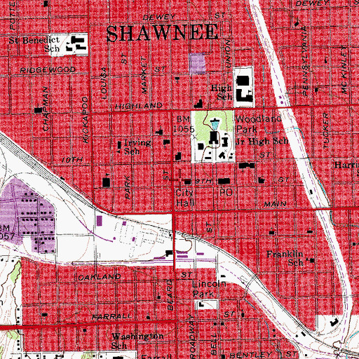 Topographic Map of Shawnee Police Department, OK