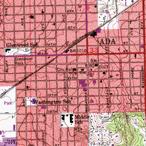 Topographic Map of Ada Police Department, OK