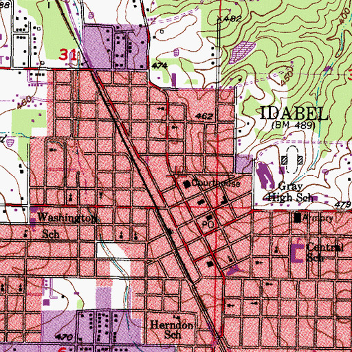 Topographic Map of McCurtain County Sheriff's Office, OK