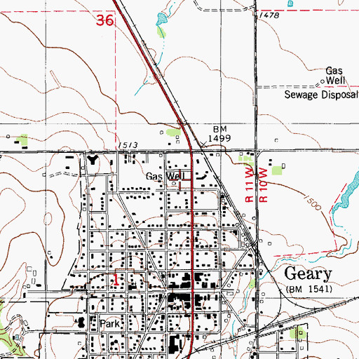 Topographic Map of Geary Police Department, OK