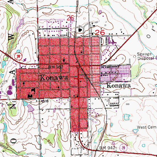 Topographic Map of Konawa Police Department, OK
