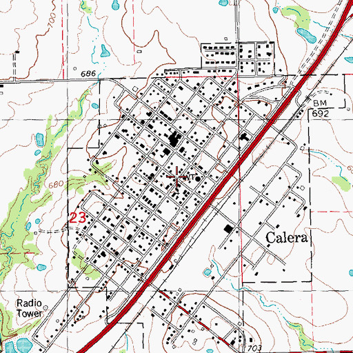 Topographic Map of Calera Police Department, OK