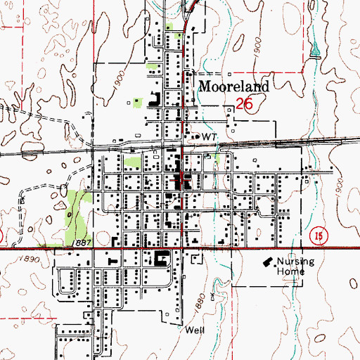 Topographic Map of Mooreland Police Department, OK