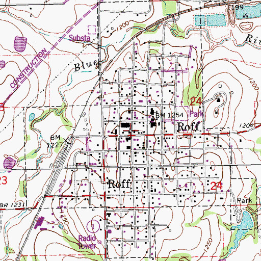 Topographic Map of Roff Police Department, OK