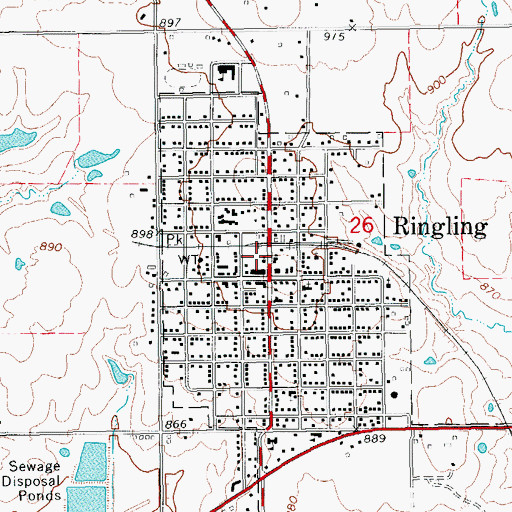 Topographic Map of Ringling Police Department, OK