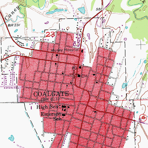 Topographic Map of Coal County Sheriff, OK