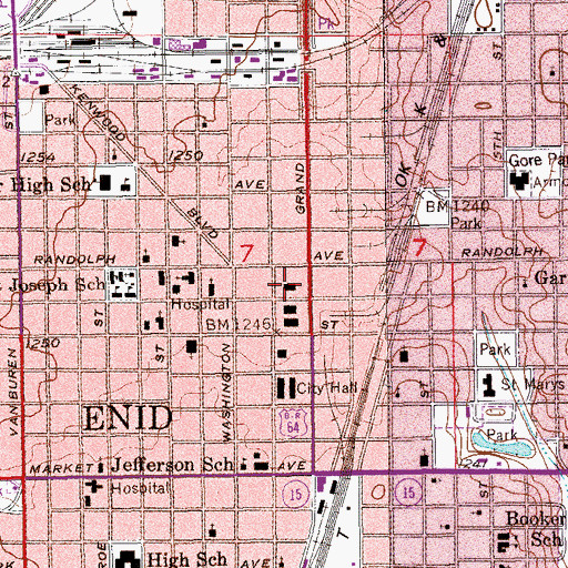 Topographic Map of Garfield County Sheriff's Office, OK