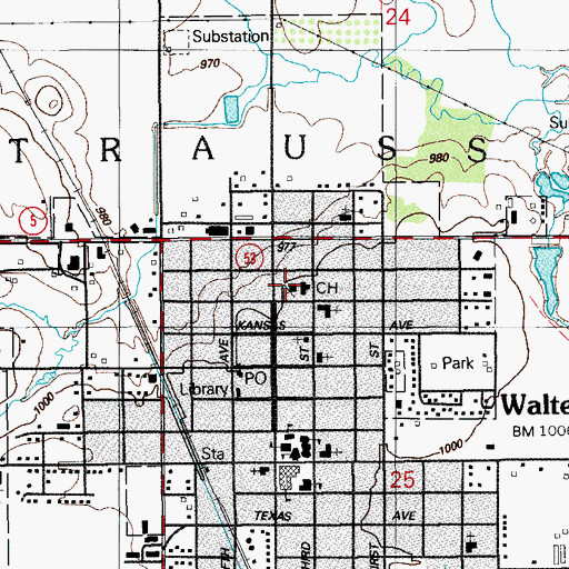 Topographic Map of Cotton County Sheriff's Office, OK