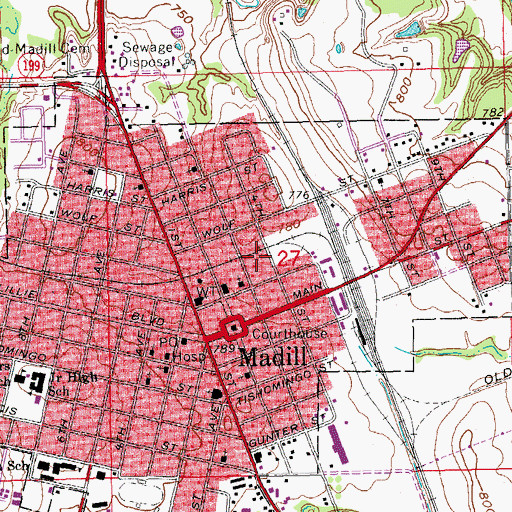 Topographic Map of Marshall County Sheriff's Office, OK