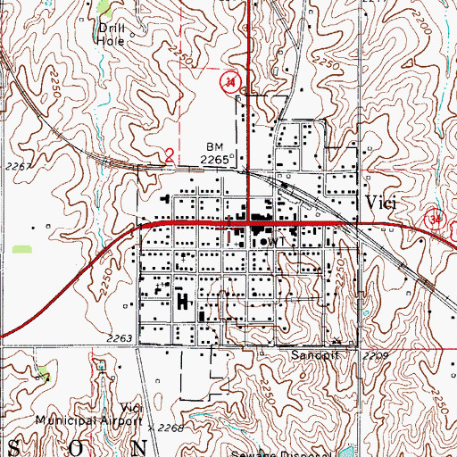 Topographic Map of Vici Police Department, OK