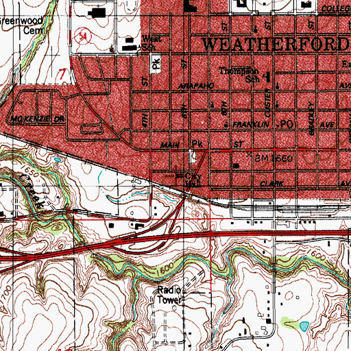 Topographic Map of Weatherford Police Department, OK
